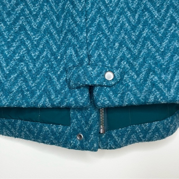 PRANA Lily Wool Blend Cozy Winter Deep Teal Chevron Zigzag Pattern Jacket Coat - Picture 9 of 12